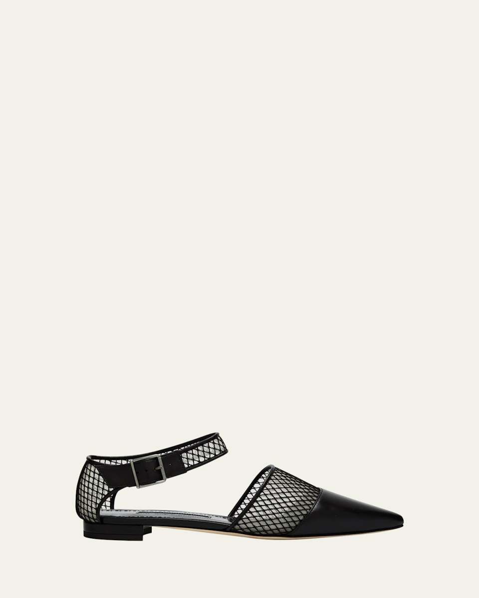 Jatelah Leather Net Ankle-Strap Flats